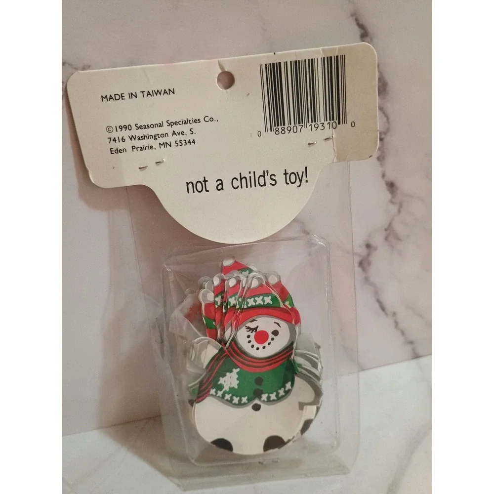 Vintage Kraft Paper Snowman Christmas Garland 2-Sided 9' In Original Packaging.
